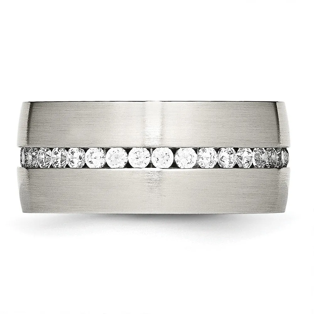 Stainless Steel Brushed and Polished w/CZ 10mm Band