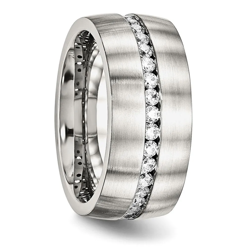 Stainless Steel Brushed and Polished w/CZ 10mm Band