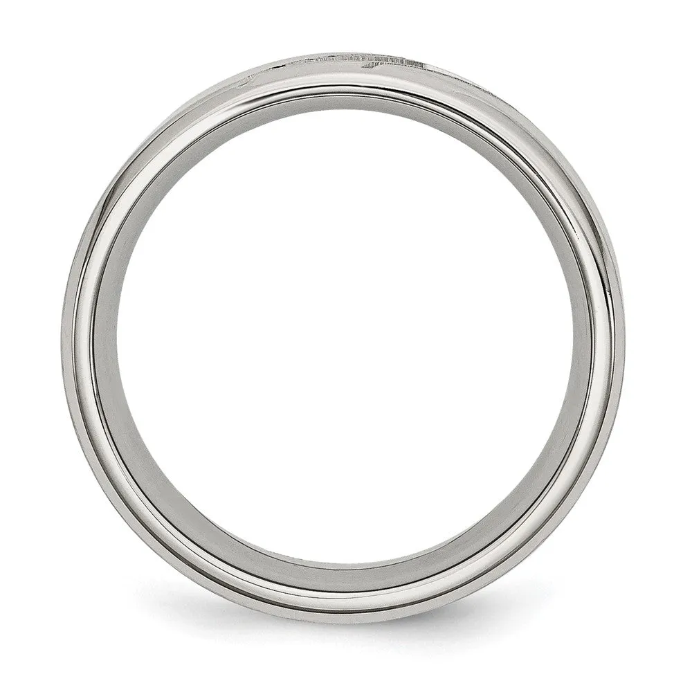 Stainless Steel Brushed and Polished w/CZ 8mm Beveled Edge Band