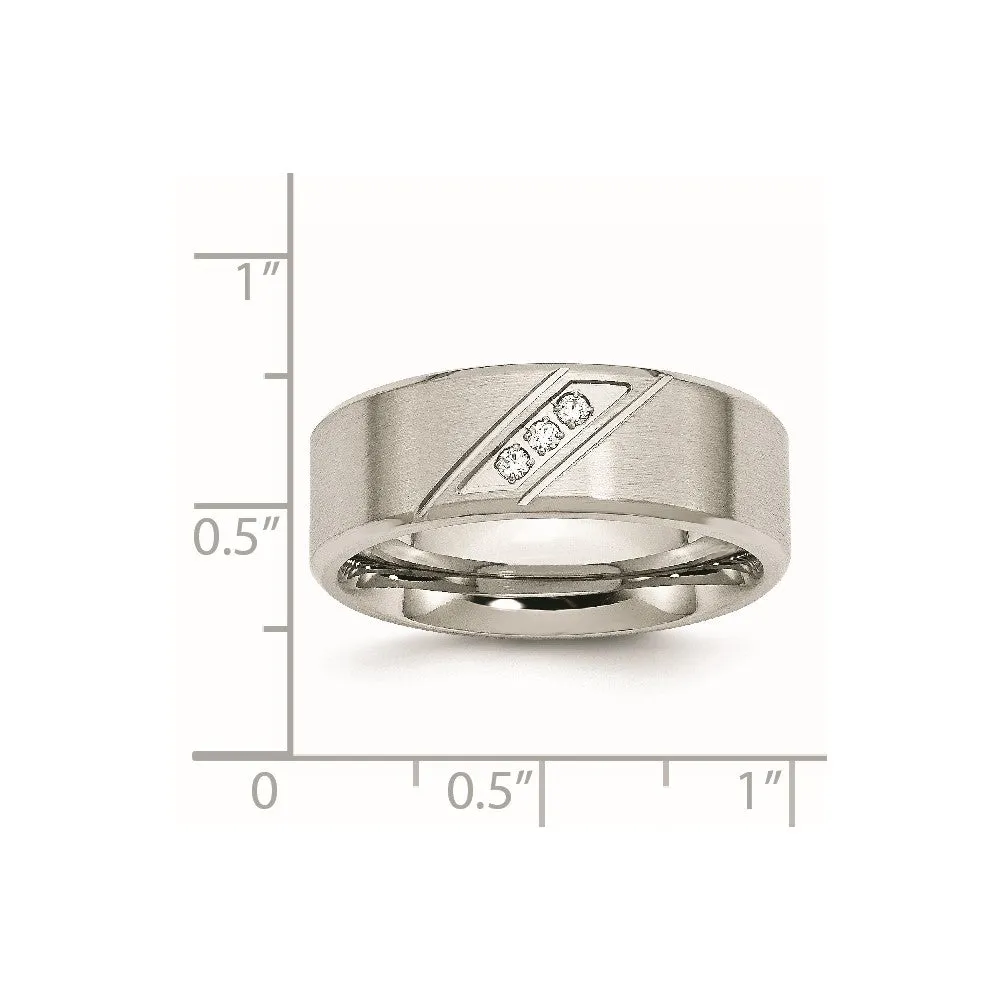 Stainless Steel Brushed and Polished w/CZ 8mm Beveled Edge Band