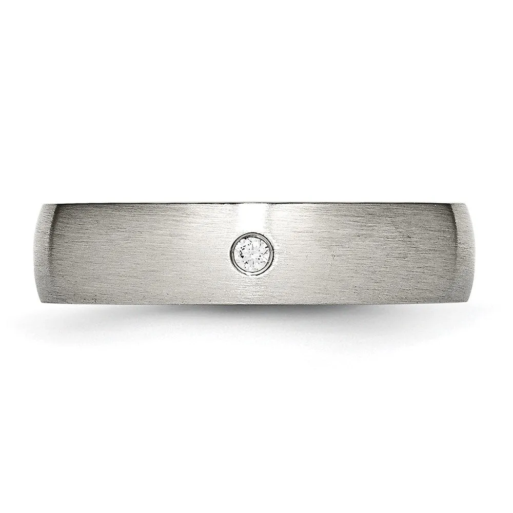 Stainless Steel Brushed w/CZ Half Round 5.5mm Band