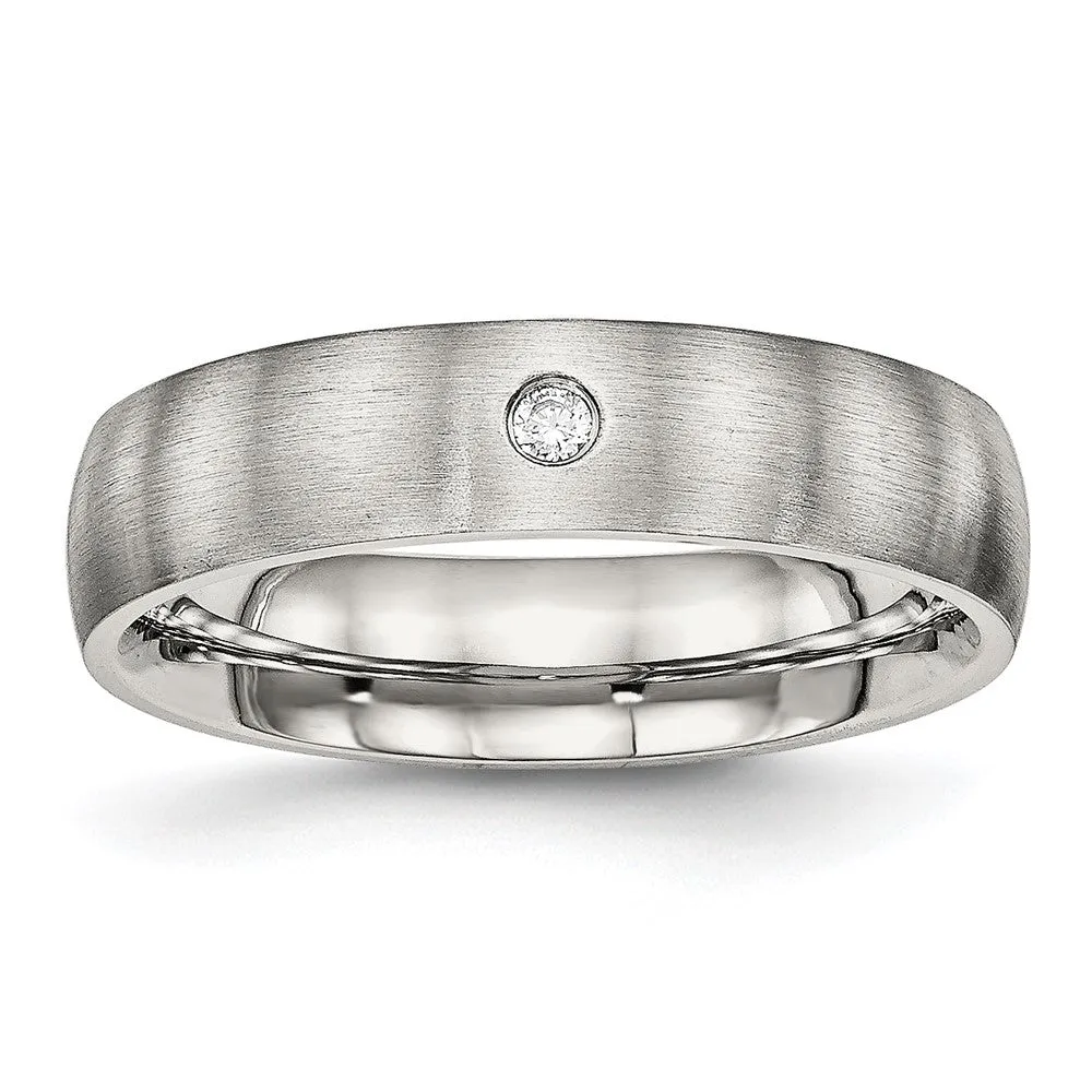 Stainless Steel Brushed w/CZ Half Round 5.5mm Band
