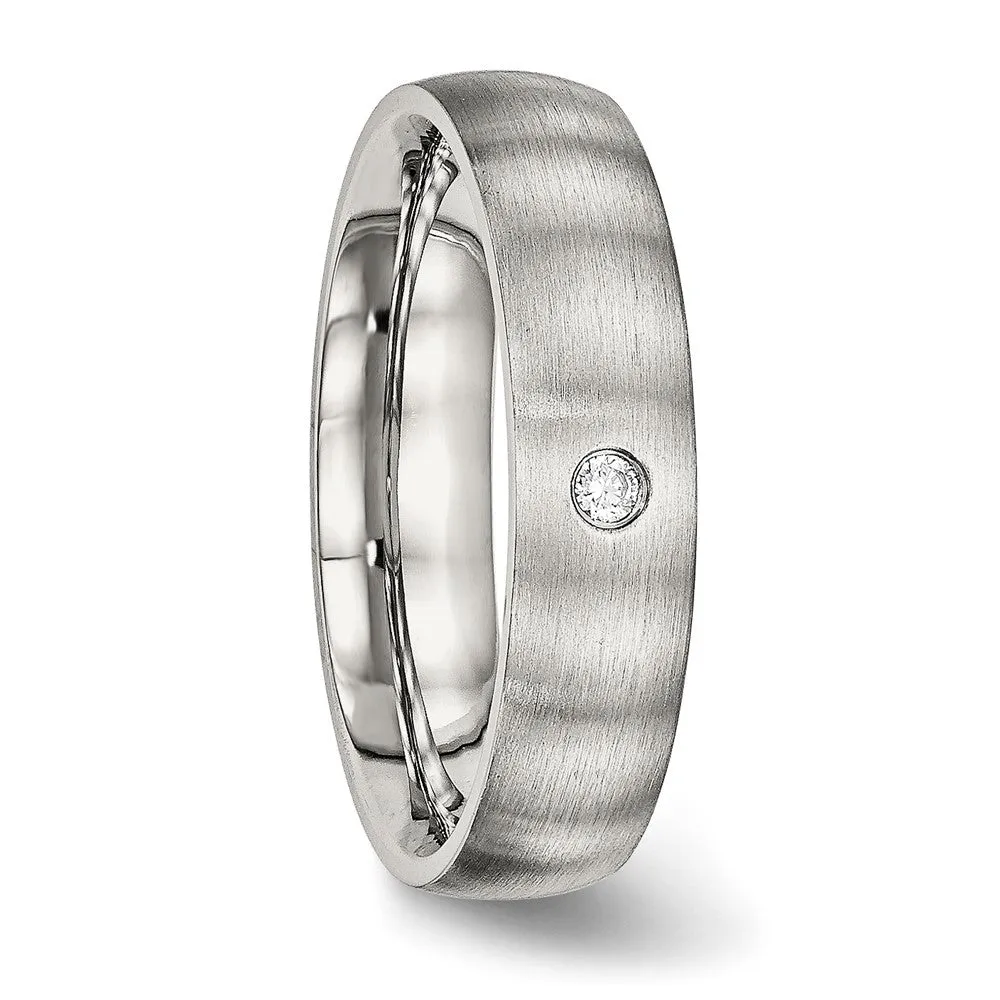 Stainless Steel Brushed w/CZ Half Round 5.5mm Band