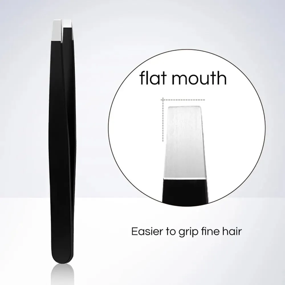 Stainless Steel Eyebrow Tweezers with Slant and Flat Point Beauty Tools for Eyebrows & Ingrown Hair Removal
