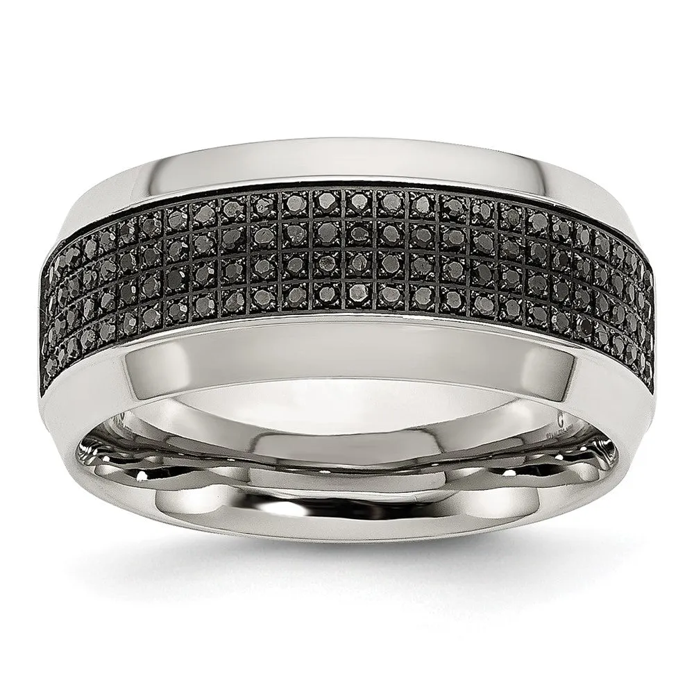 Stainless Steel Polished 1/3ct Black Diamond 10mm Band