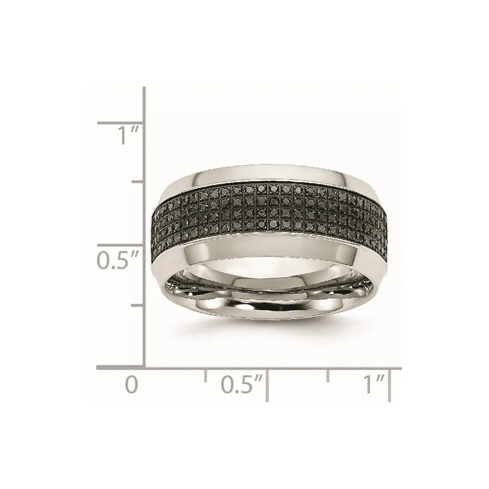 Stainless Steel Polished 1/3ct Black Diamond 10mm Band