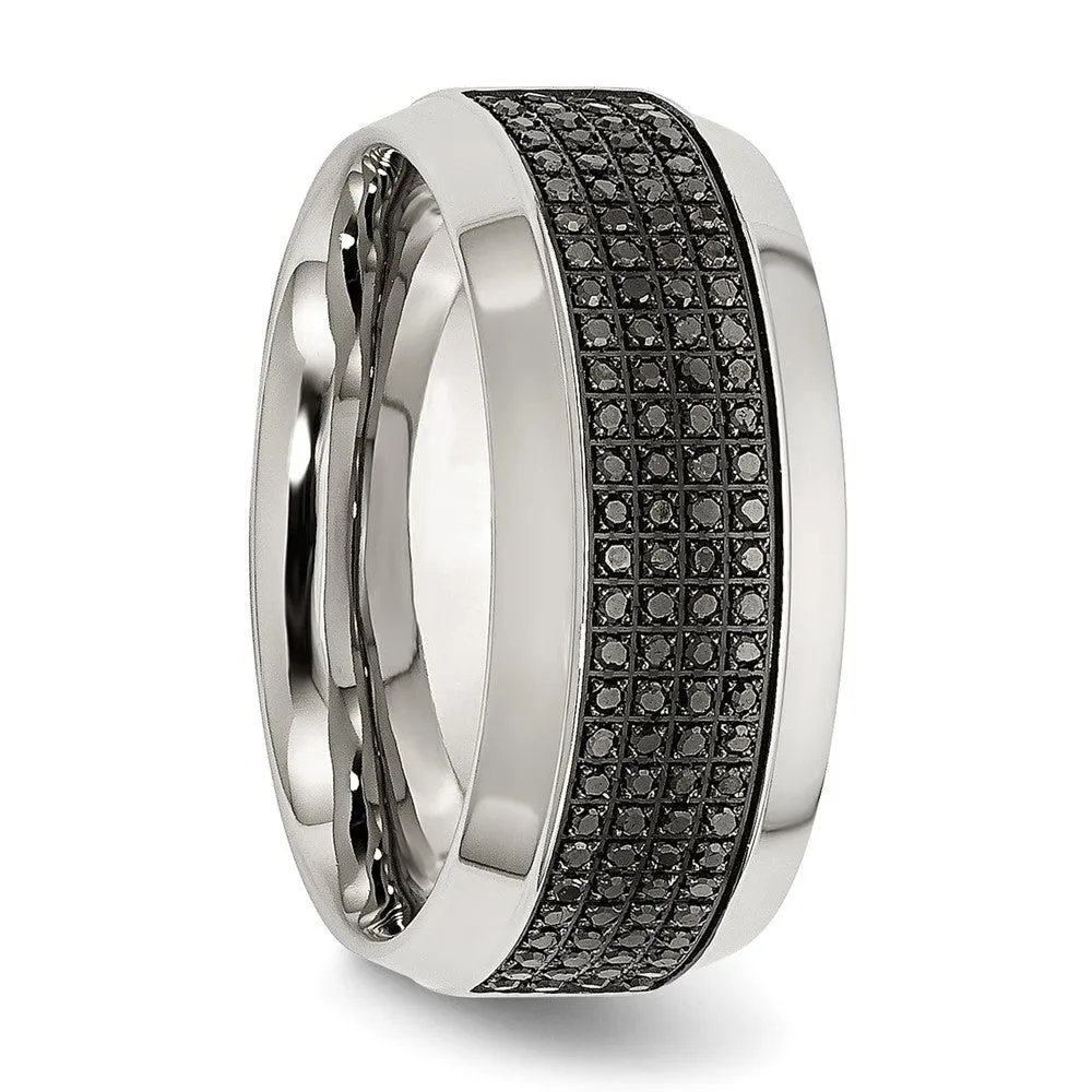 Stainless Steel Polished 1/3ct Black Diamond 10mm Band