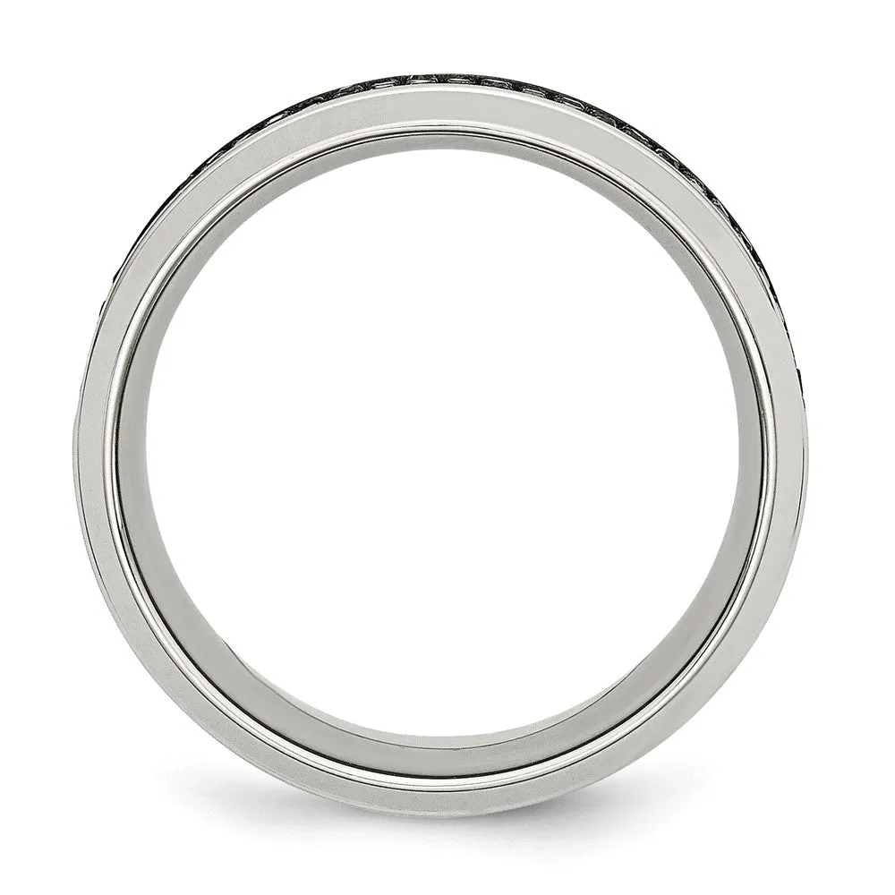 Stainless Steel Polished 1/3ct Black Diamond 10mm Band