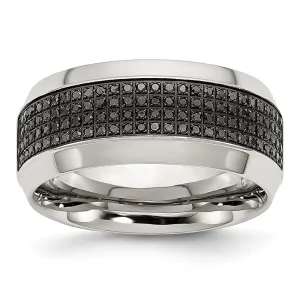Stainless Steel Polished 1/3ct Black Diamond 10mm Band