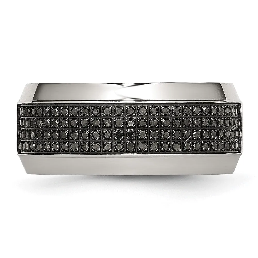 Stainless Steel Polished 1/3ct Black Diamond 10mm Band