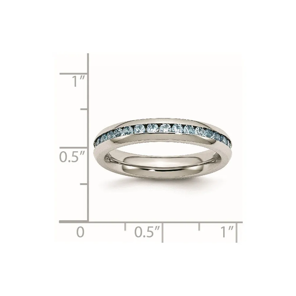 Stainless Steel Polished 4mm December Teal CZ Ring
