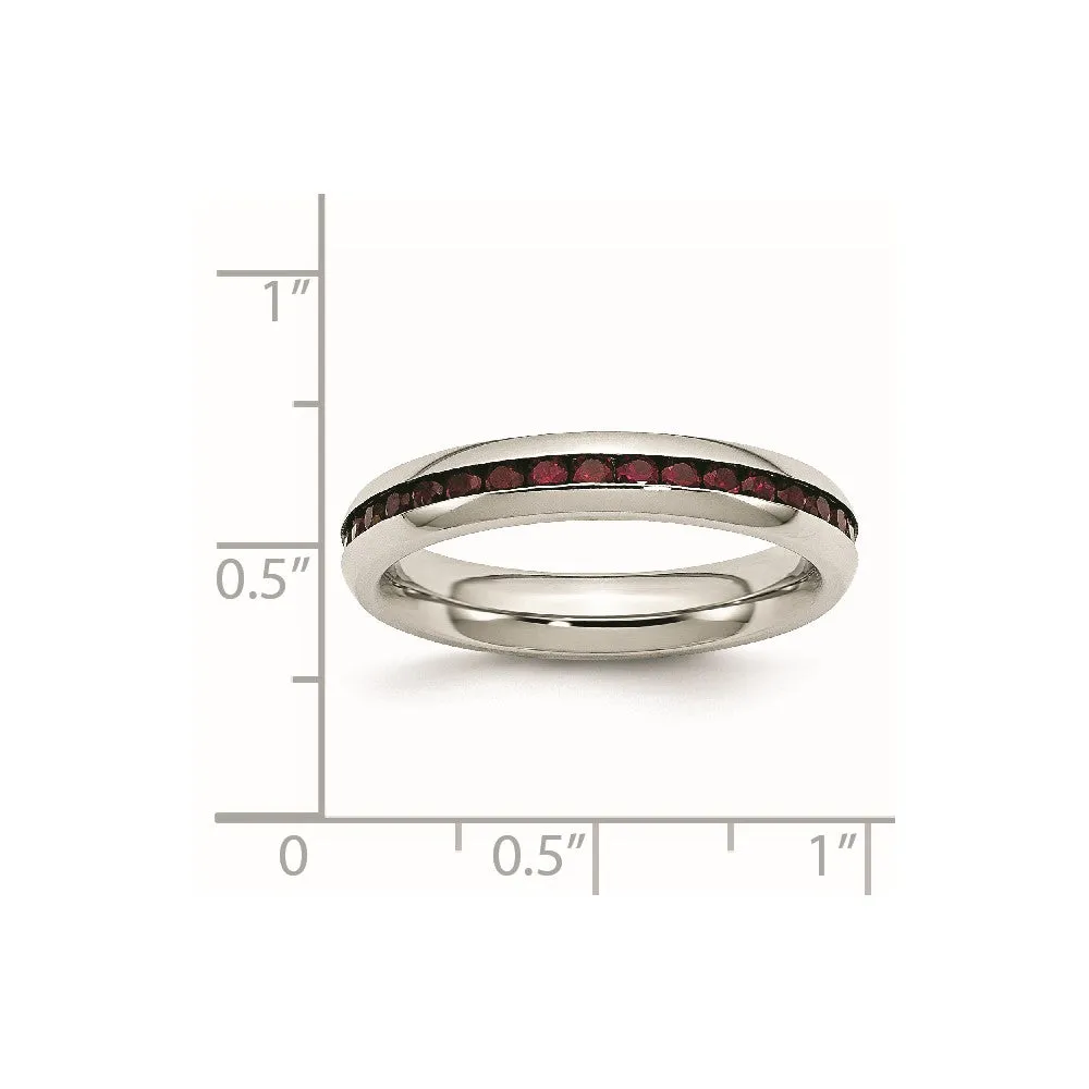 Stainless Steel Polished 4mm January Dark Red CZ Ring