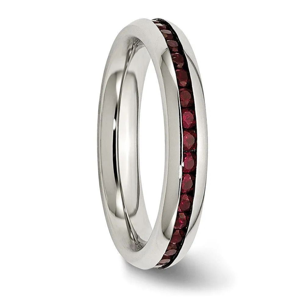 Stainless Steel Polished 4mm January Dark Red CZ Ring