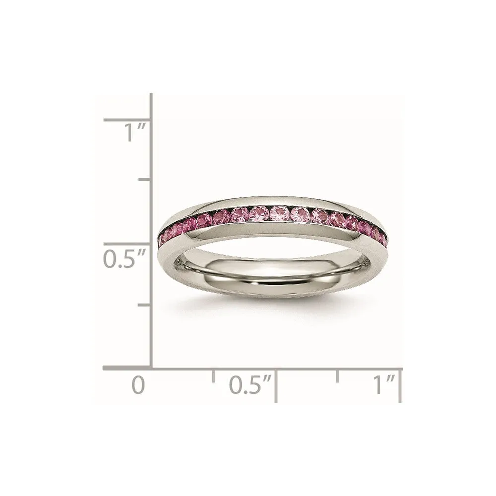 Stainless Steel Polished 4mm July Dark Pink CZ Ring