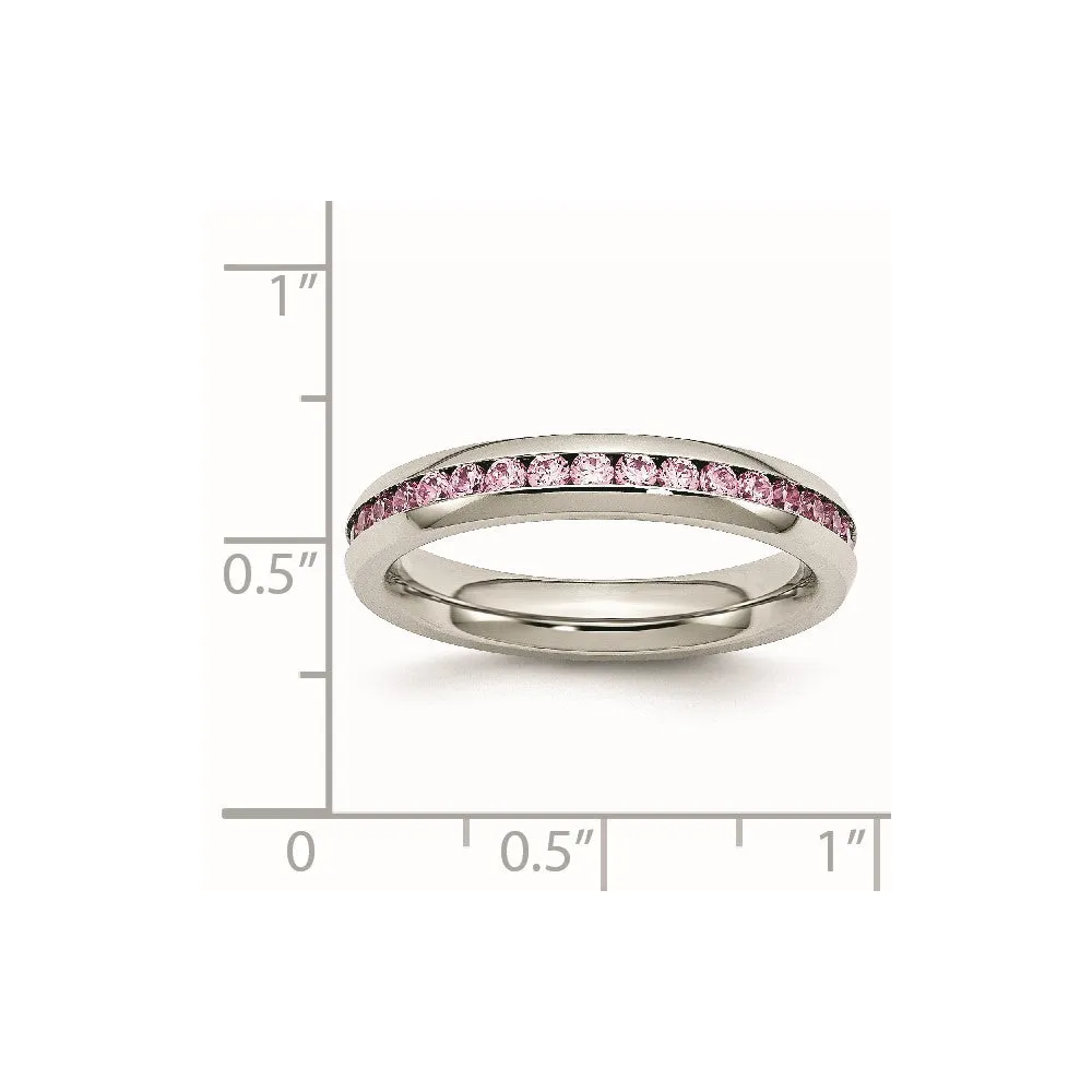 Stainless Steel Polished 4mm October Pink CZ Ring