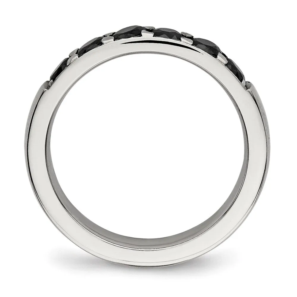 Stainless Steel Polished Black CZ 4mm Band