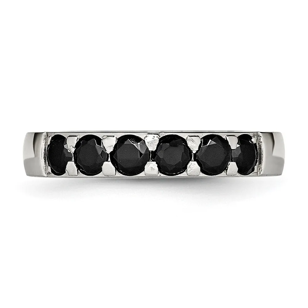 Stainless Steel Polished Black CZ 4mm Band