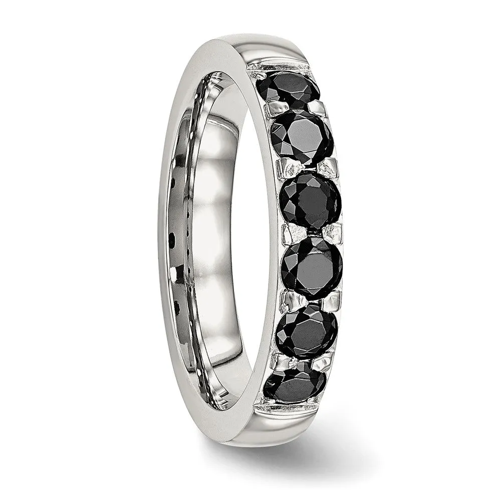 Stainless Steel Polished Black CZ 4mm Band