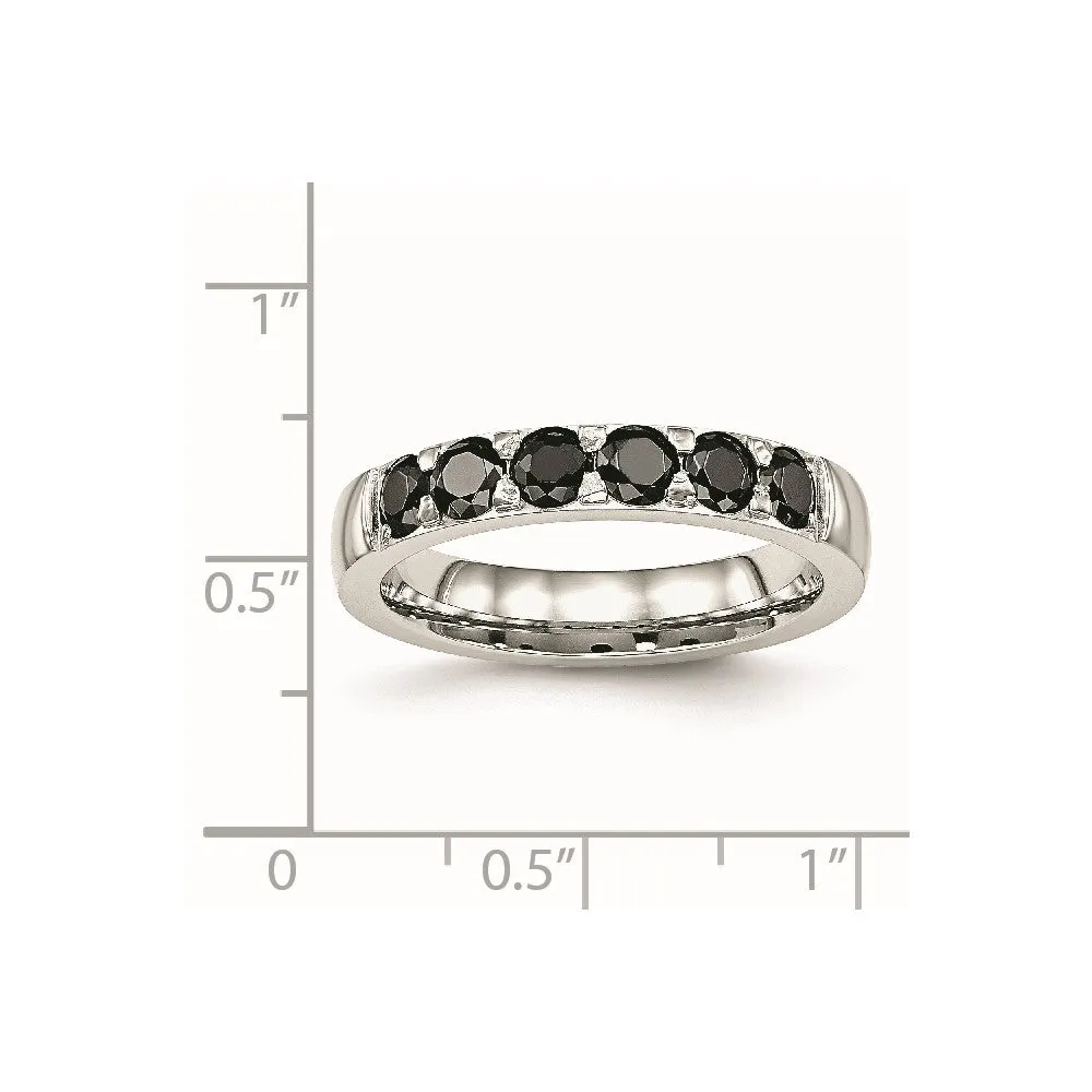 Stainless Steel Polished Black CZ 4mm Band