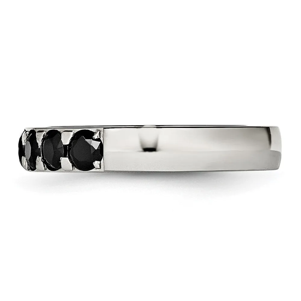 Stainless Steel Polished Black CZ 4mm Band