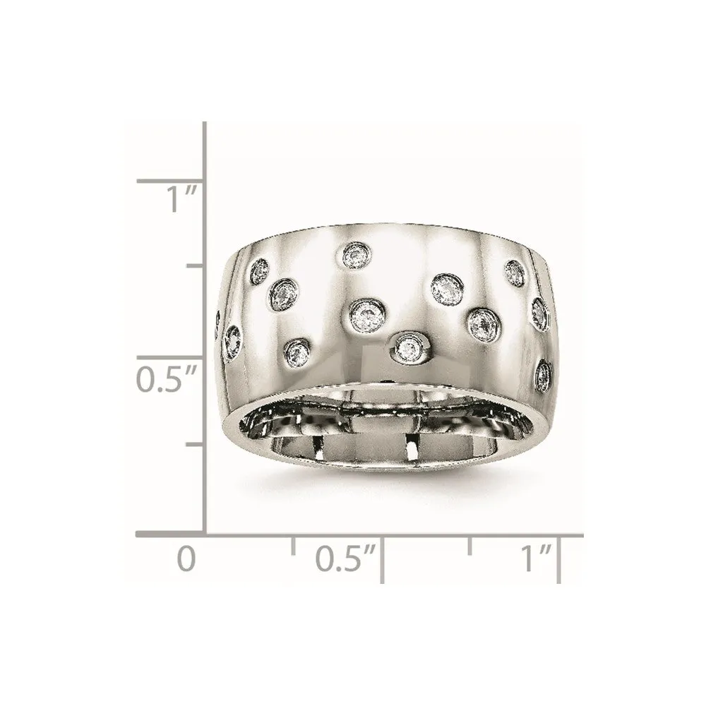 Stainless Steel Polished CZ 12mm Band