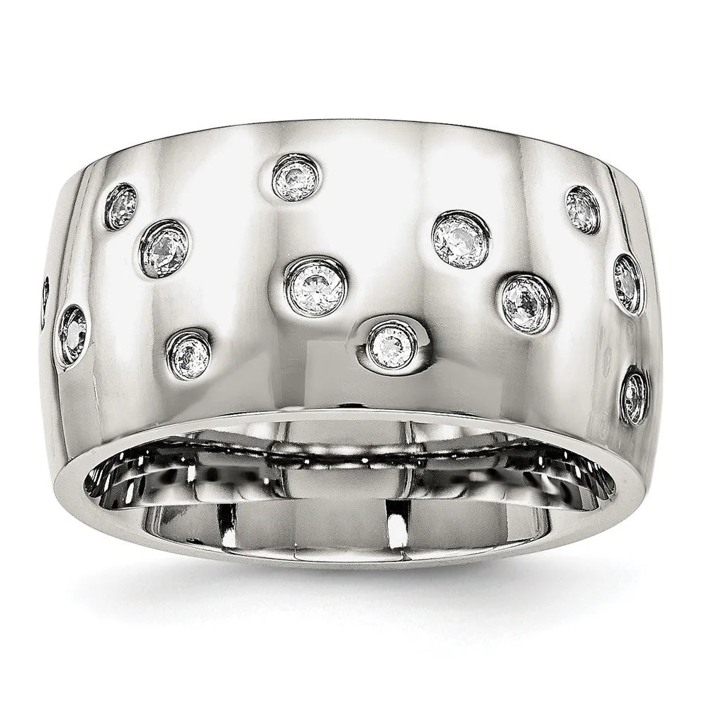 Stainless Steel Polished CZ 12mm Band