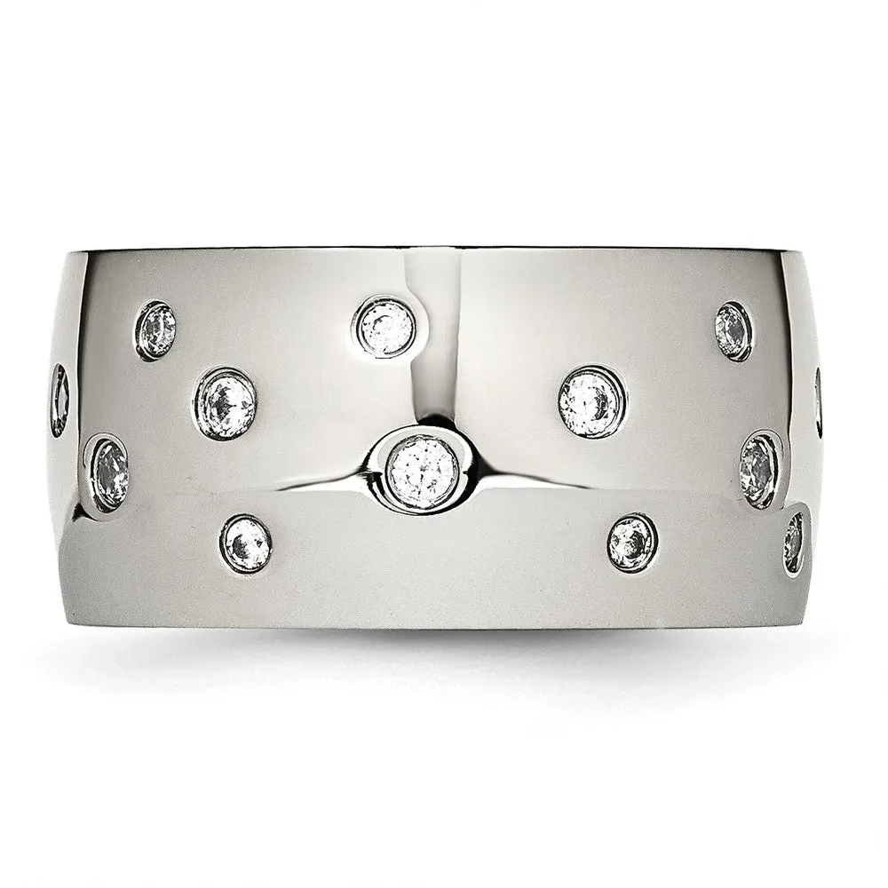Stainless Steel Polished CZ 12mm Band