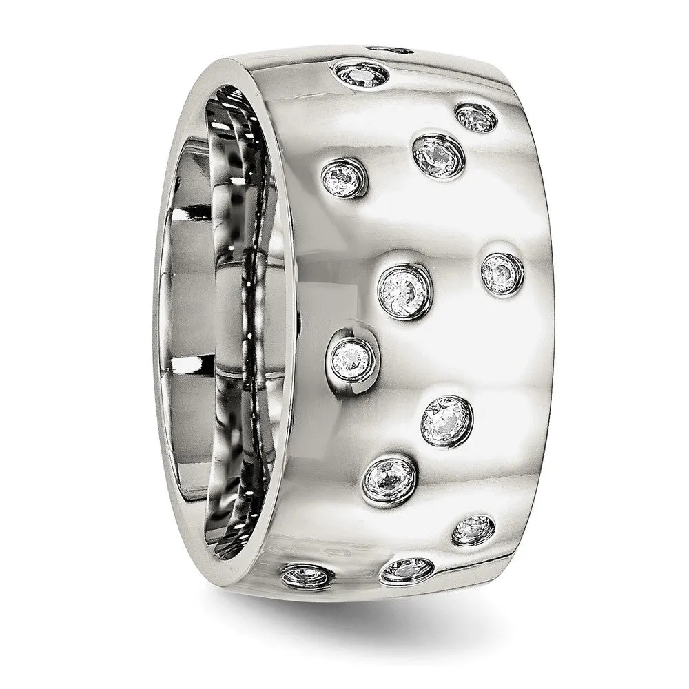 Stainless Steel Polished CZ 12mm Band