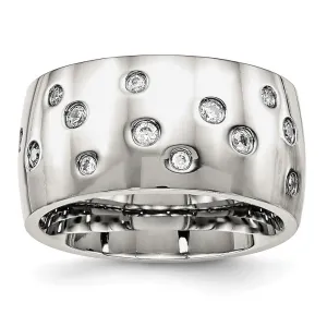 Stainless Steel Polished CZ 12mm Band