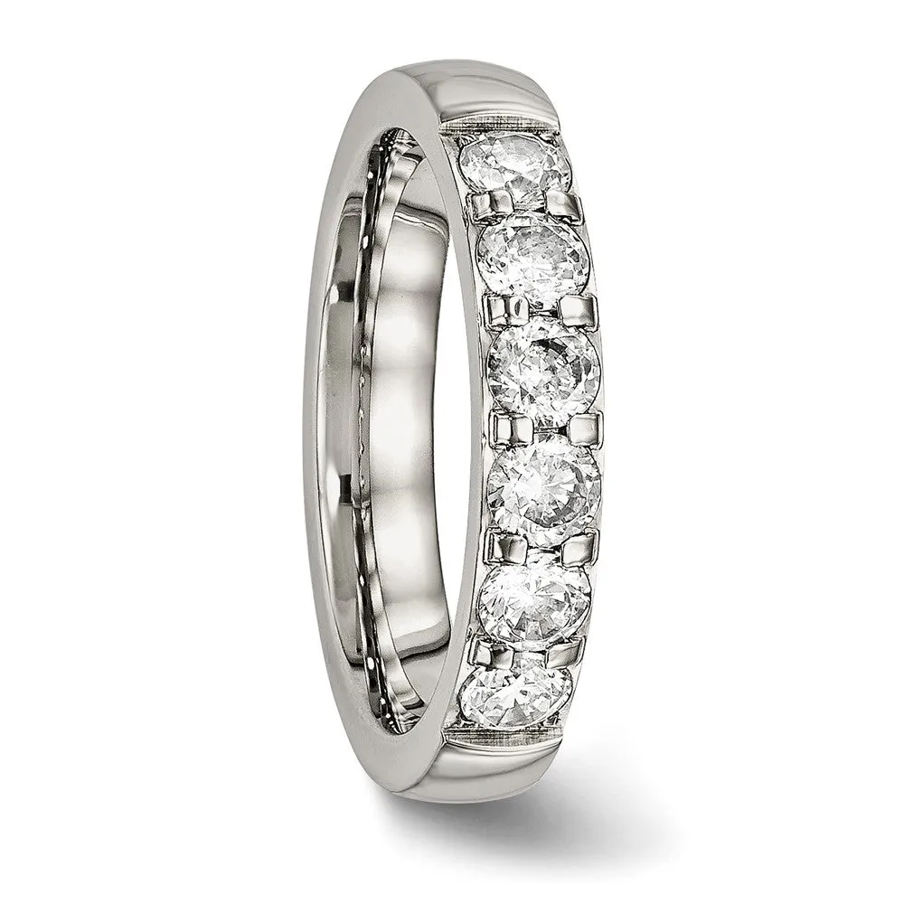 Stainless Steel Polished CZ 4mm Band