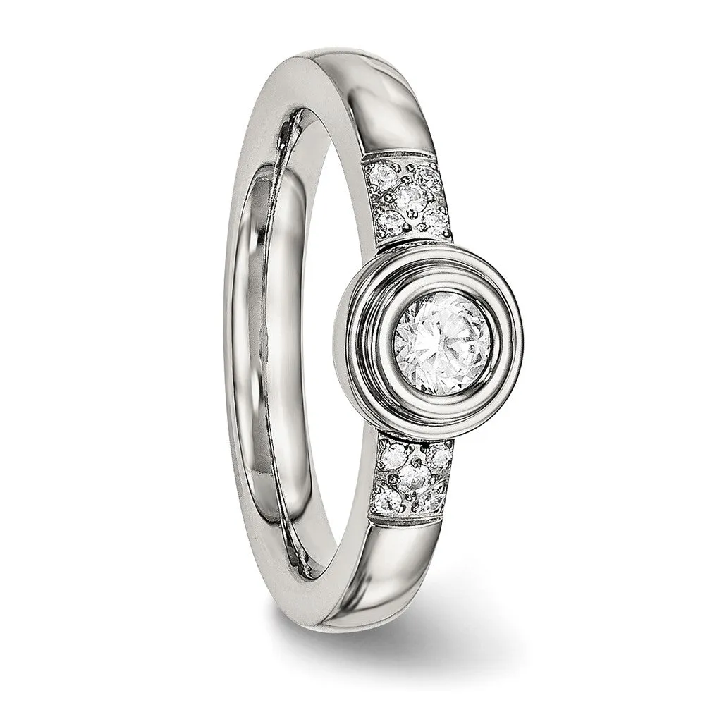 Stainless Steel Polished CZ Ring