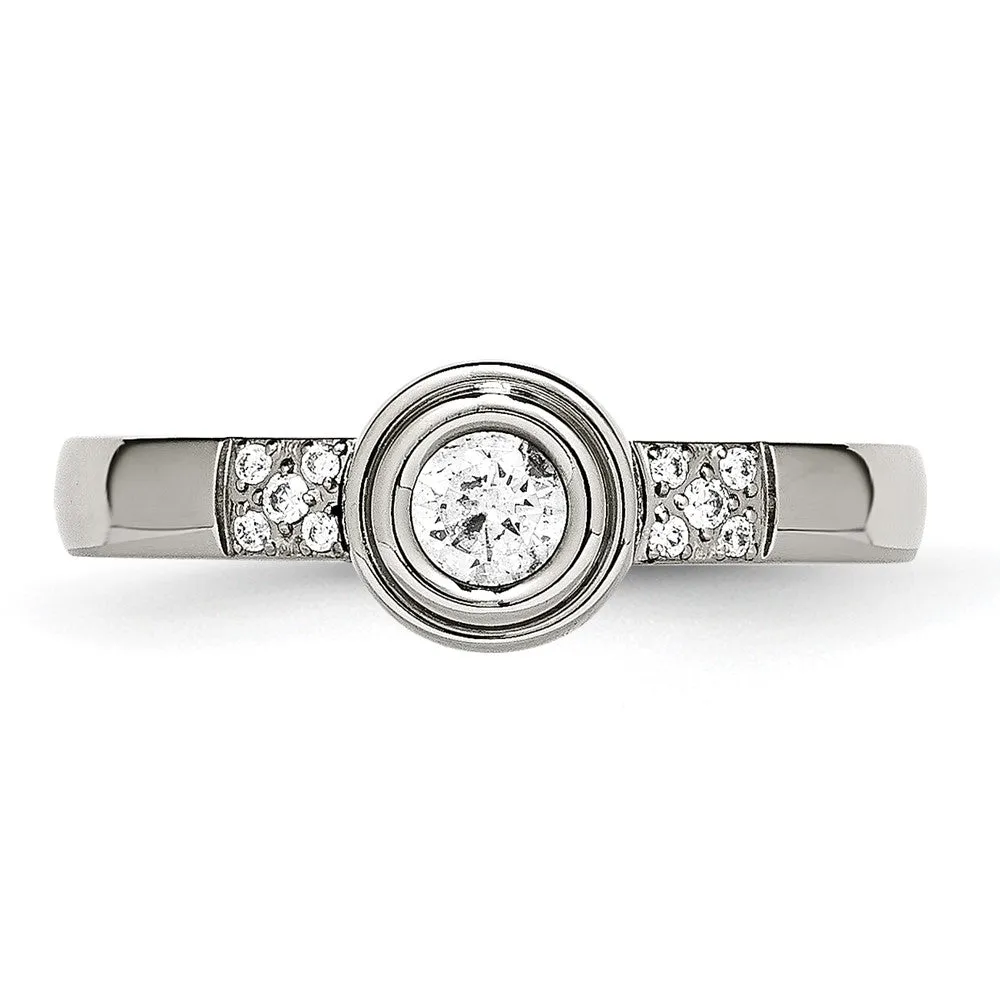 Stainless Steel Polished CZ Ring