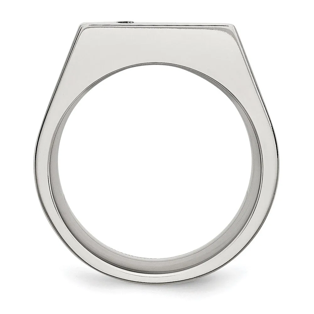 Stainless Steel Polished CZ Signet Ring