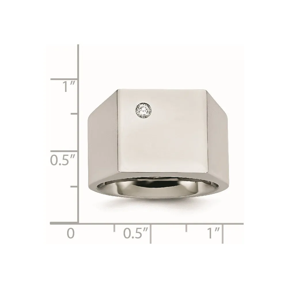 Stainless Steel Polished CZ Signet Ring