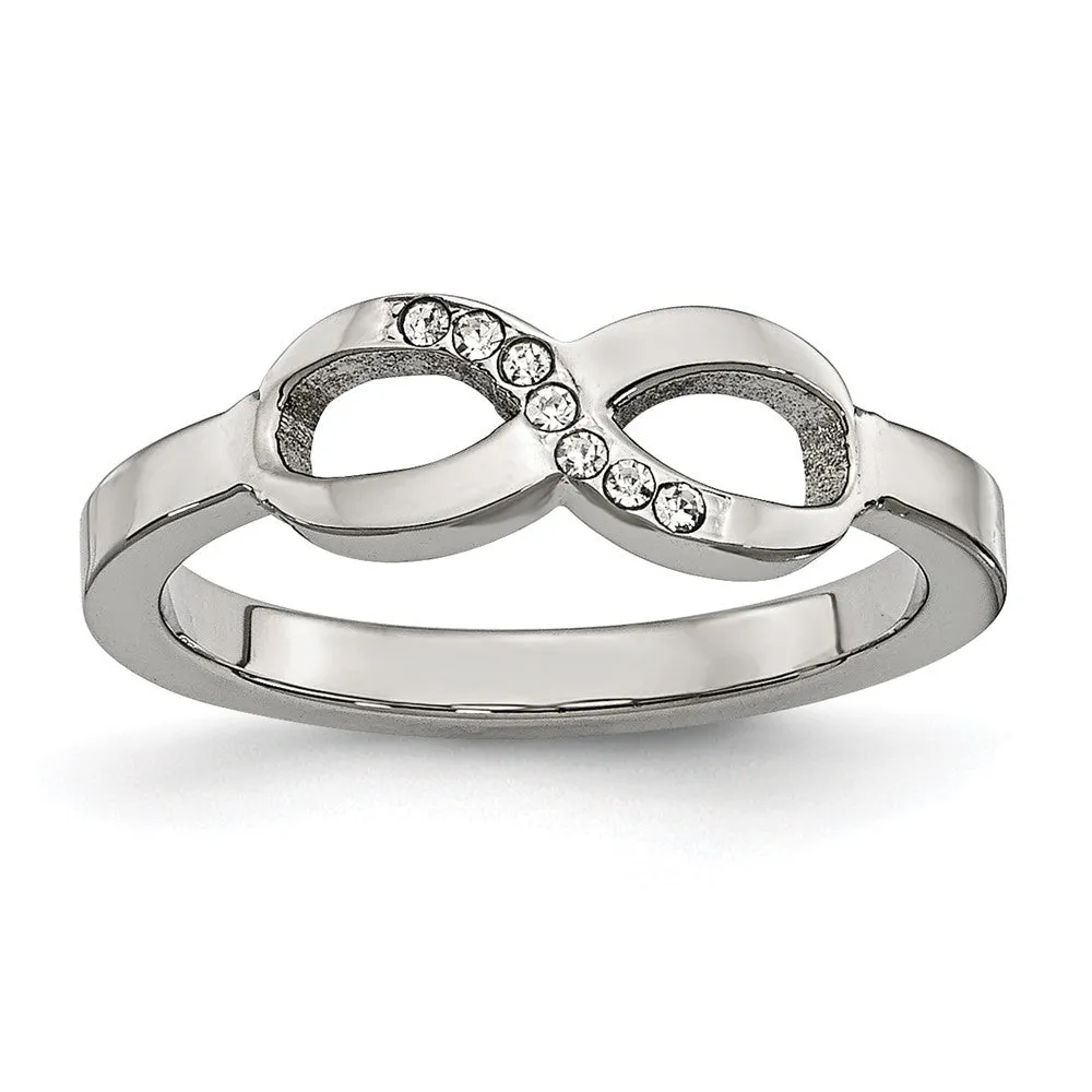 Stainless Steel Polished Infinity Symbol CZ Ring