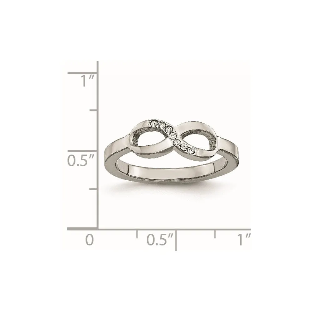 Stainless Steel Polished Infinity Symbol CZ Ring