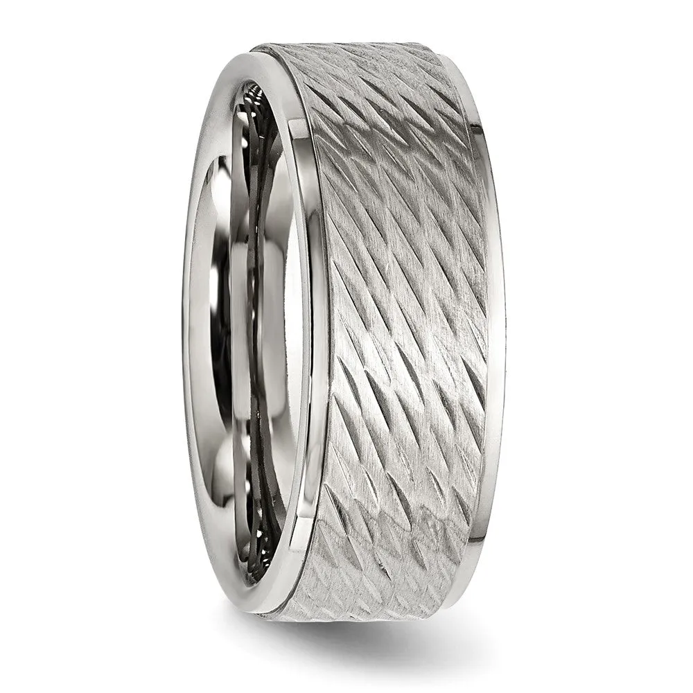 Stainless Steel Polished w/Brushed and Textured Center 7mm Band