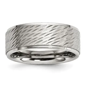 Stainless Steel Polished w/Brushed and Textured Center 7mm Band