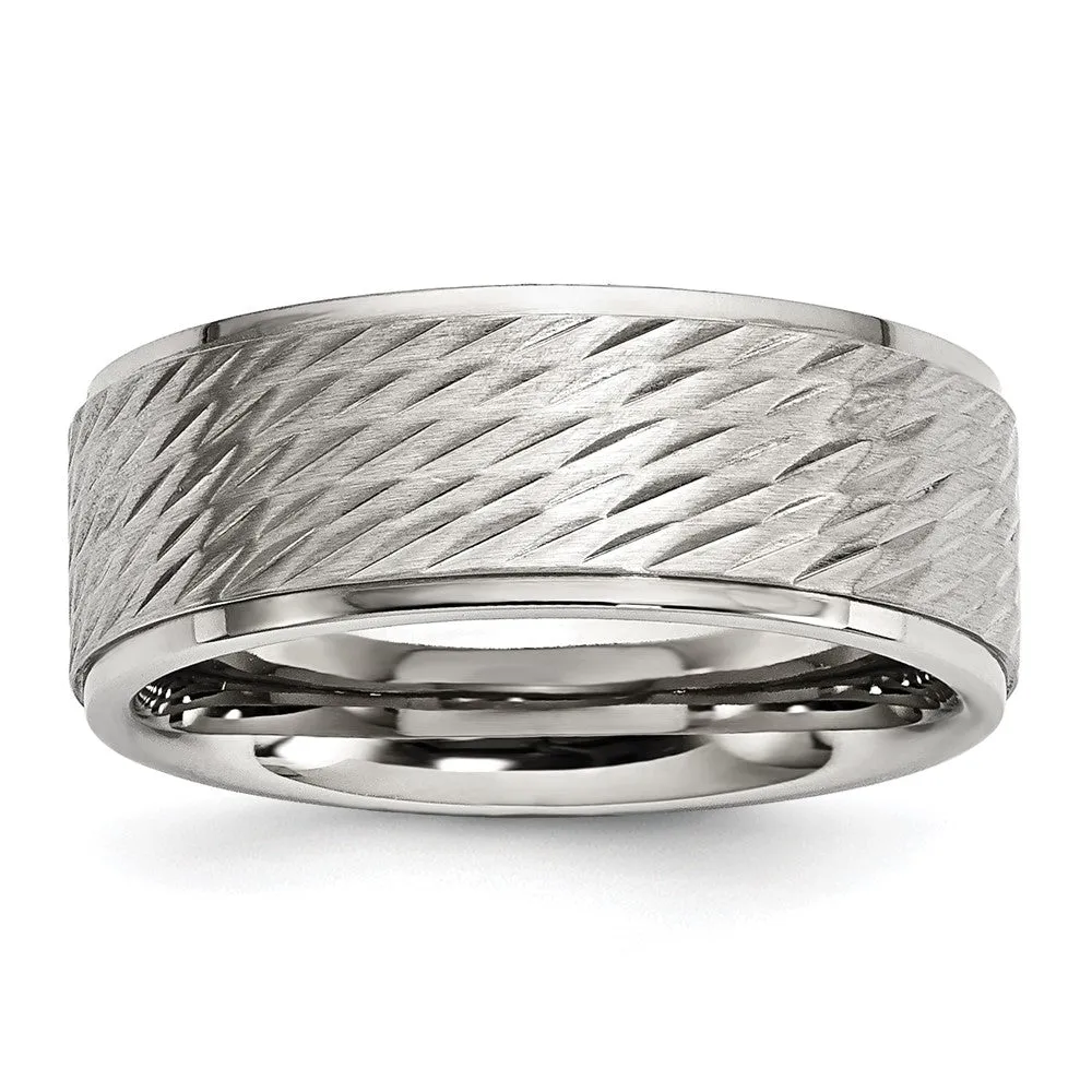 Stainless Steel Polished w/Brushed and Textured Center 7mm Band