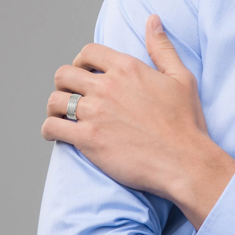 Stainless Steel Polished w/Brushed and Textured Center 7mm Band