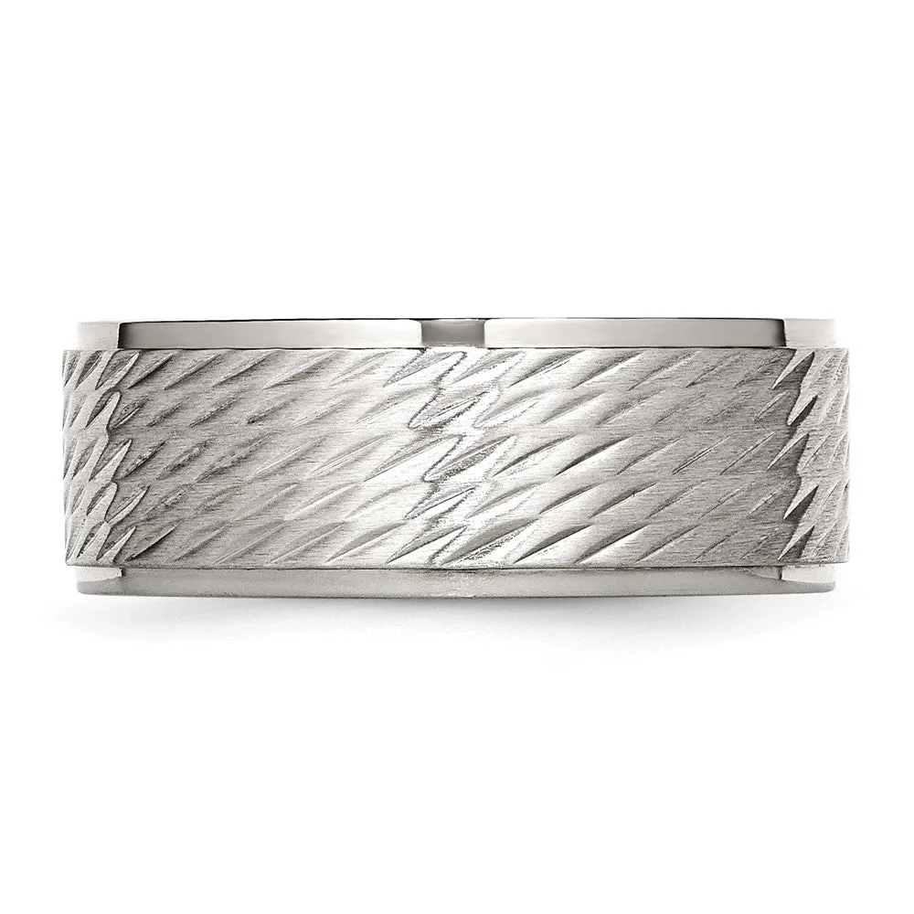 Stainless Steel Polished w/Brushed and Textured Center 7mm Band