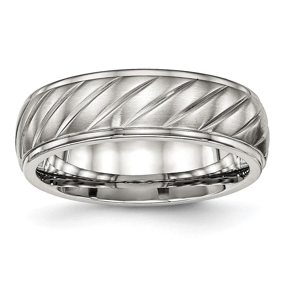 Stainless Steel Polished w/Brushed Center 7mm Grooved Band