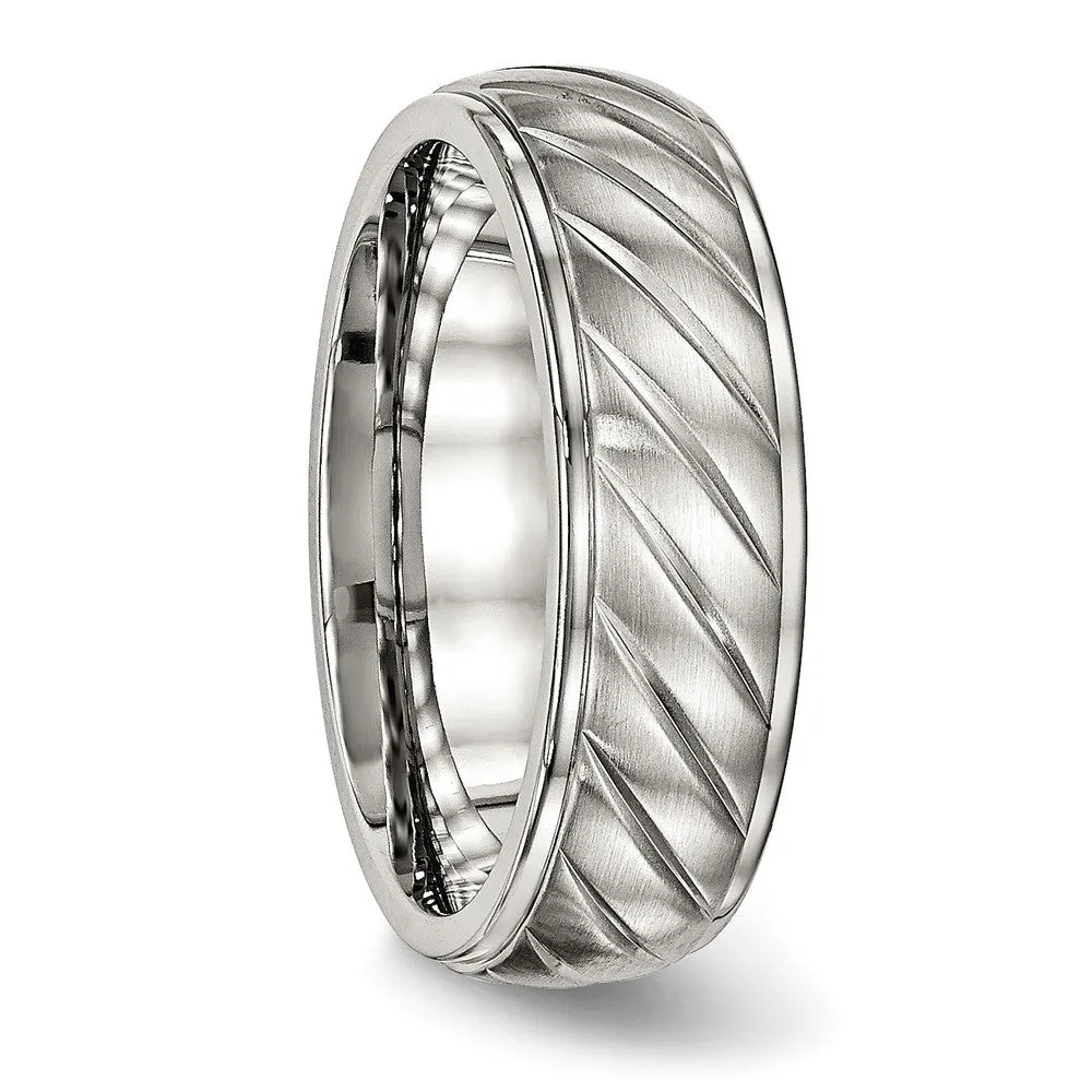 Stainless Steel Polished w/Brushed Center 7mm Grooved Band