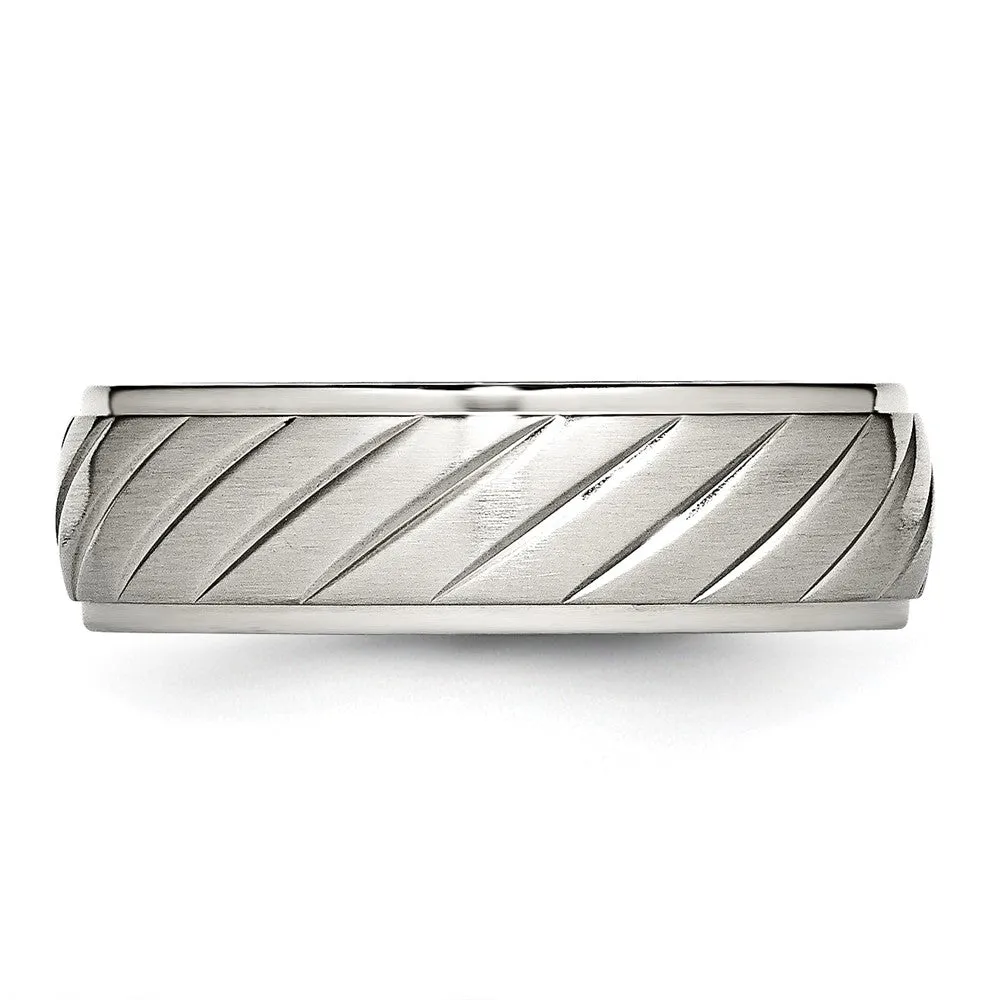 Stainless Steel Polished w/Brushed Center 7mm Grooved Band