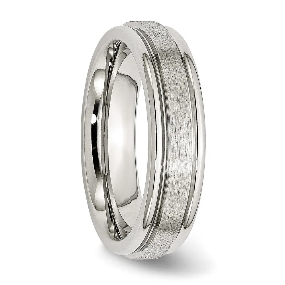 Stainless Steel Polished w/Satin Center 6mm Grooved Edge Band
