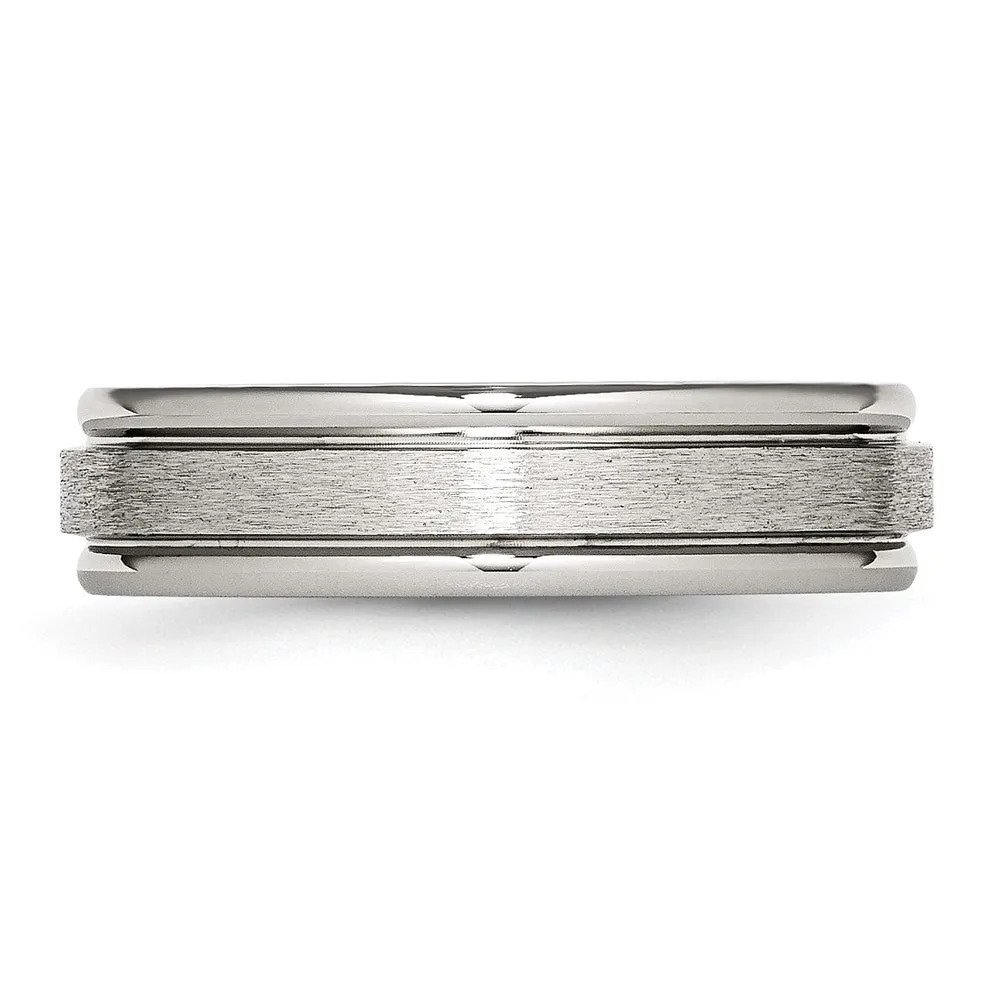 Stainless Steel Polished w/Satin Center 6mm Grooved Edge Band