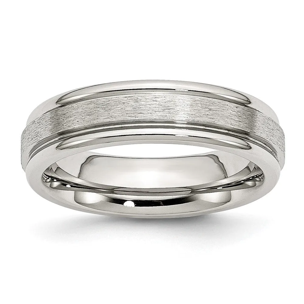 Stainless Steel Polished w/Satin Center 6mm Grooved Edge Band