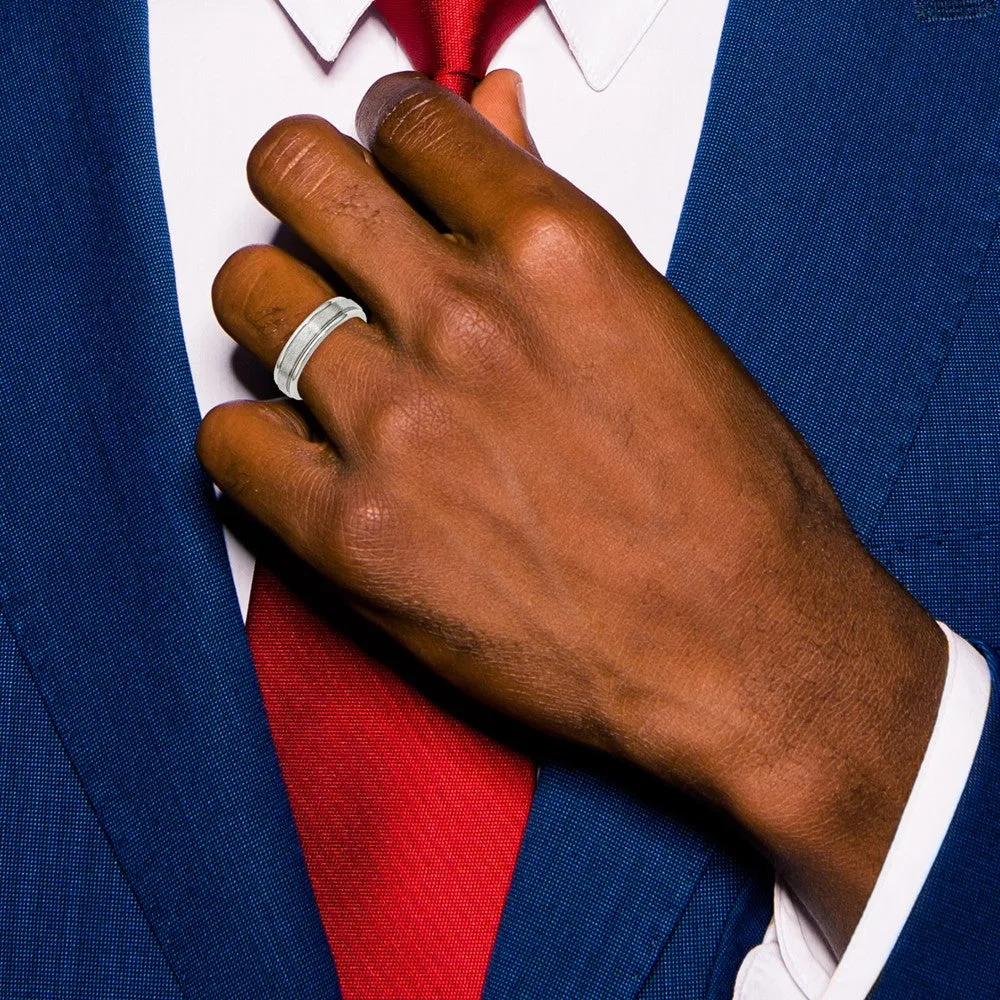 Stainless Steel Polished w/Satin Center 6mm Grooved Edge Band