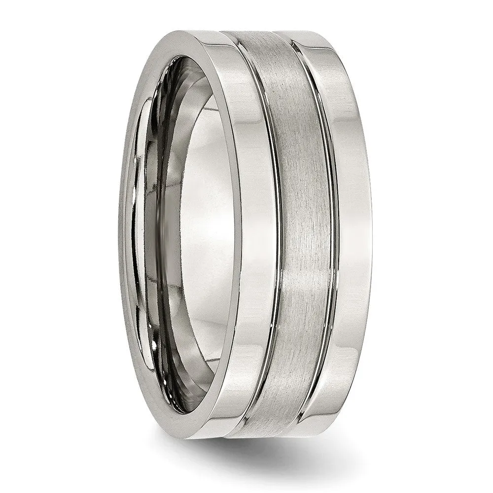 Stainless Steel Polished w/Satin Center 8mm Grooved Band