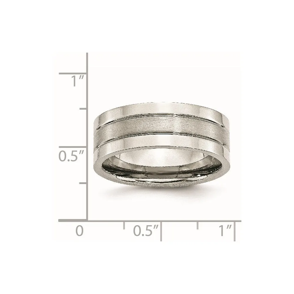 Stainless Steel Polished w/Satin Center 8mm Grooved Band